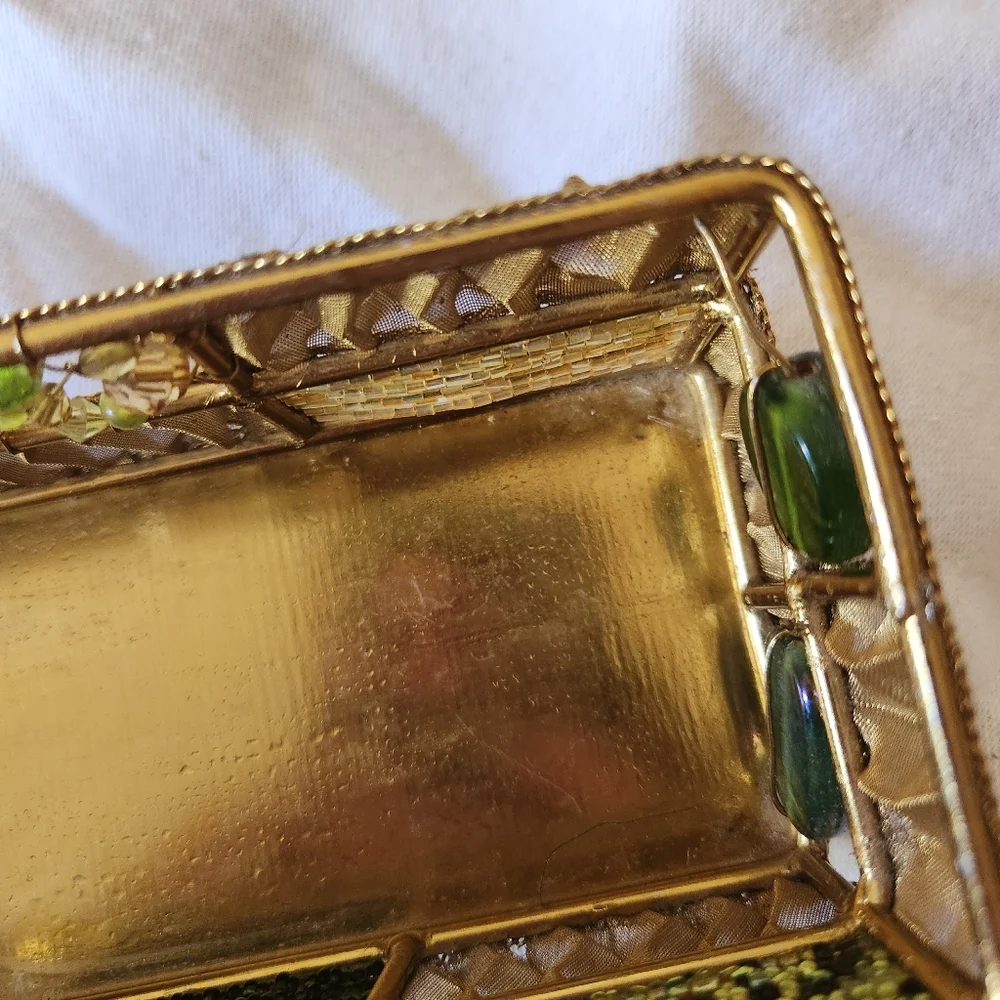 Vintage Beaded Gold Trinket Tray Jewelry Organizer Decorative Vanity